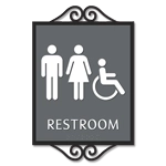 Restroom Sign w/ Unisex & ISA Symbols