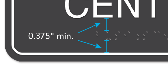 Diagram showing the minimum amount of separation required between braille and other raised elements.