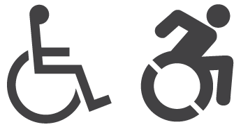 The standard International Symbol of Accessability (ISA) (left), and an alternate version used in some jurisdictions (right).