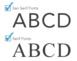 Comparison of a sans serif font and serif font. Both kinds of font are compliant for visual character signs.